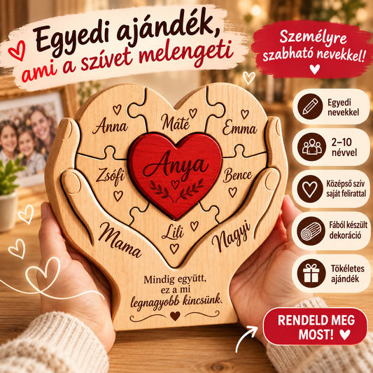 CsaládPuzzle – Egyedi fa kirakó nevekkel